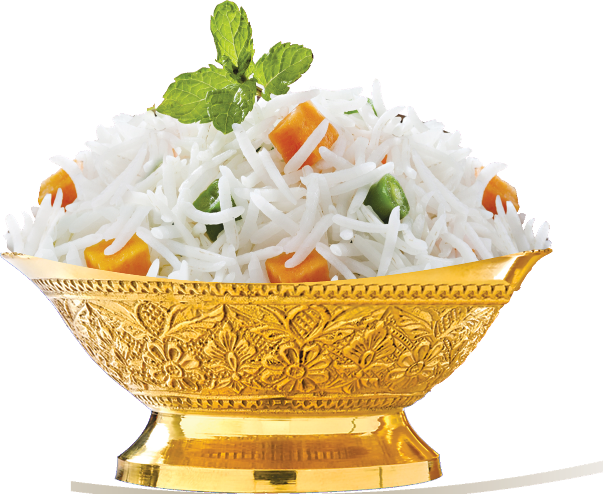Steamed Sai Balaji Gold rice in an ornate golden bowl